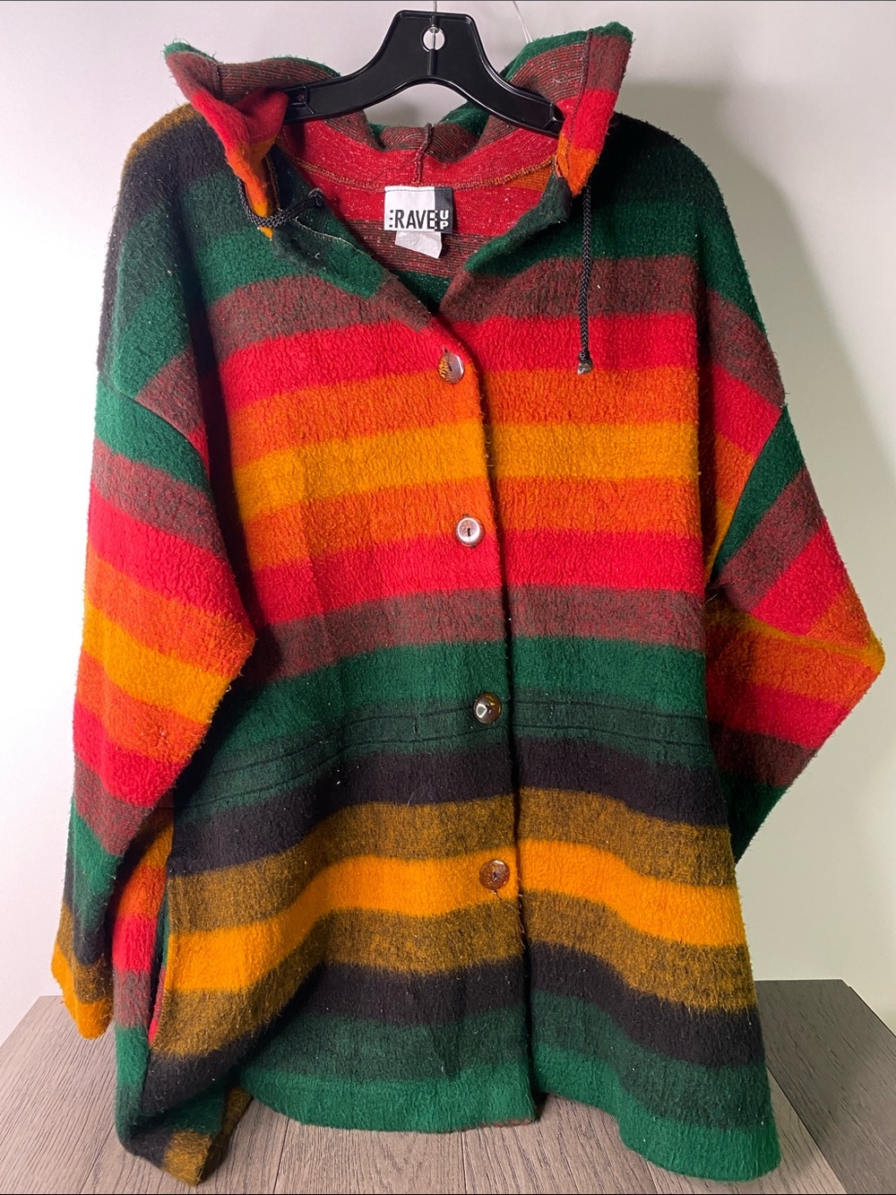 Rave Up Multicolor Striped Hooded Button-Front Jacket Women’s Size Medium- 1476